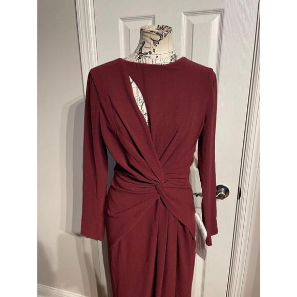 Naomi Cutout Twist Knot Draped Formal Evening maxi burgundy wine Fit Bodice slit - Picture 4 of 8